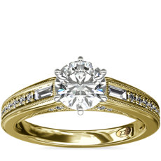 14k 黃金ZAC Zac Posen 裝飾藝術長方形與圓形鑽石訂婚戒指搭鋸狀細節（1/4 克拉總重量）